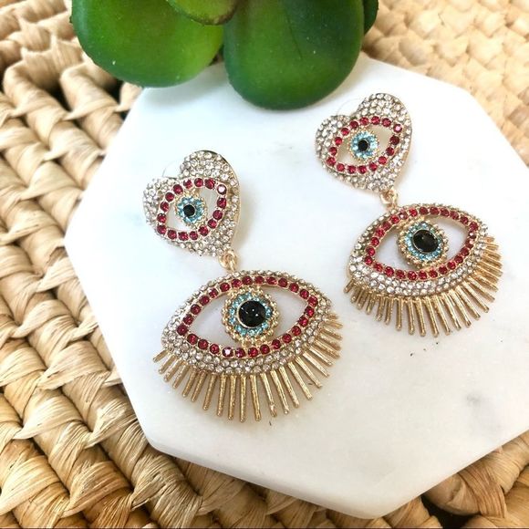 NEW! Bling Evil Eye and Heart Statement Earrings - Picture 6 of 12